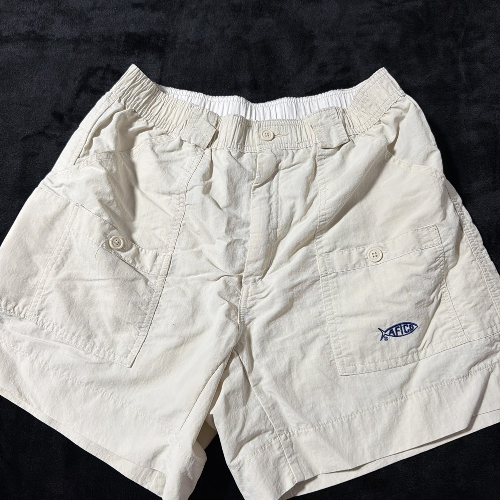 Aftco Mens Fishing Shorts With Pockets Size 34 Light Beige Inseam 6'